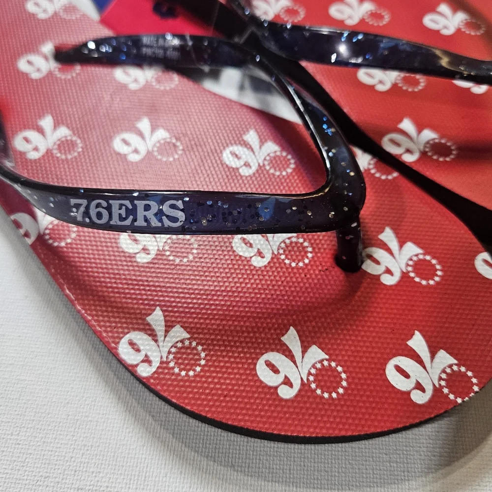 Philadelphia 76ers Flip Flops Womens Size Small FOCO Red White NBA Team Gear NEW